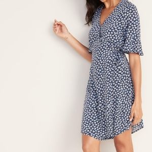 Old Navy Blue White Floral Wrap Dress Tall